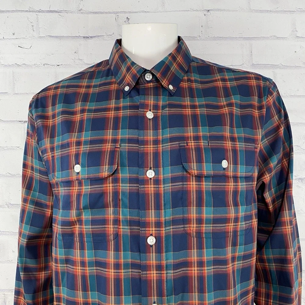 Duluth Shirt Men's Large Long Sleeve Blue Plaid Duluth‎ Untucked Nylon Stretch - Picture 2 of 12